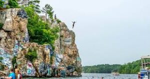 chimney rock on lake martin in Alabama. 